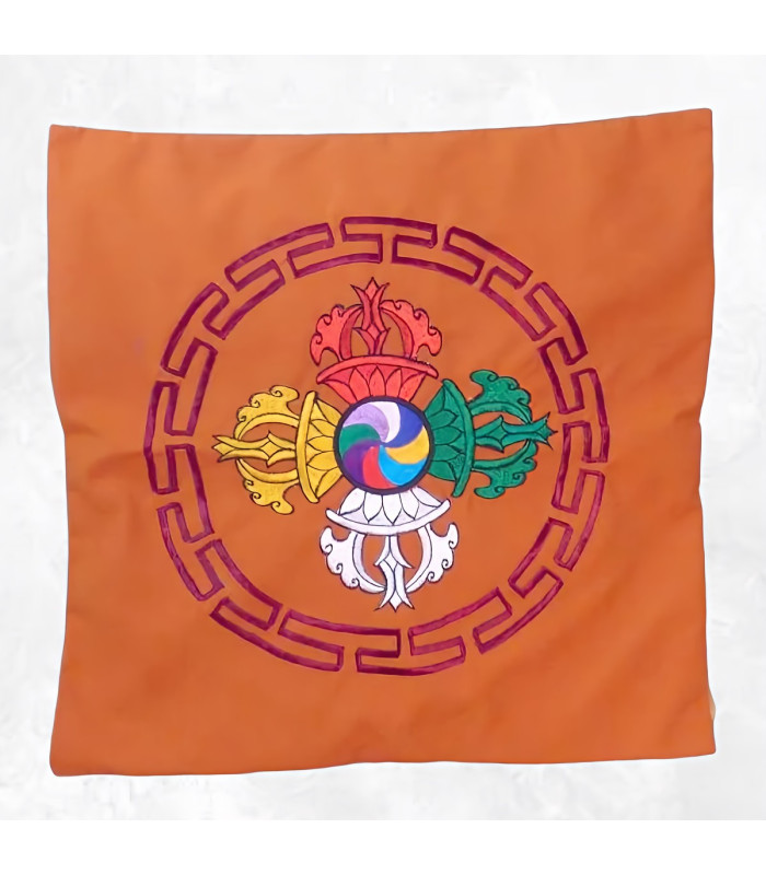 Housse de coussin double dordjé couleur safran Housse de coussin bouddhiste HCM4