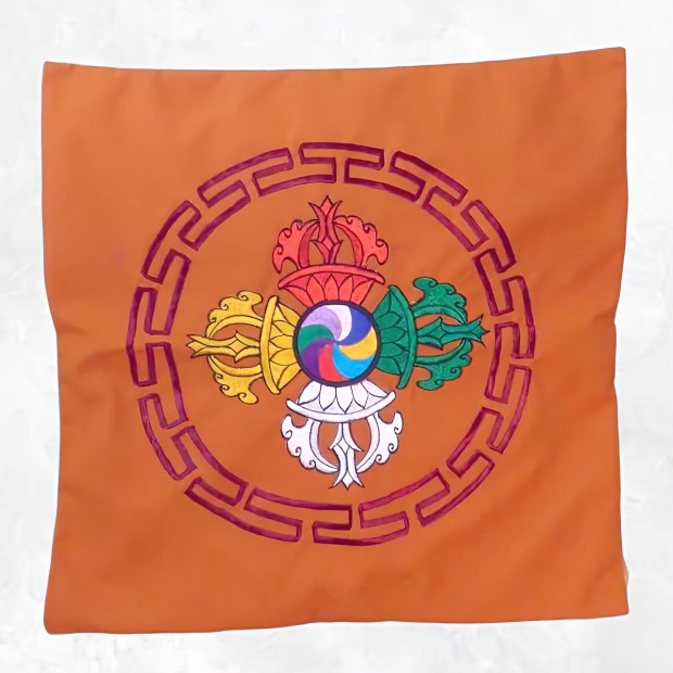 Housse de coussin double dordjé couleur safran Housse de coussin bouddhiste HCM4