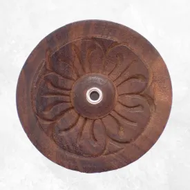 Porte-encens tibetain bhoutanais galette en bois naturel - Porte-encens tibétains
