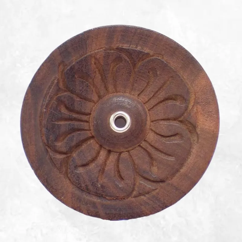 Porte-encens tibetain bhoutanais galette en bois naturel - Porte-encens tibétains