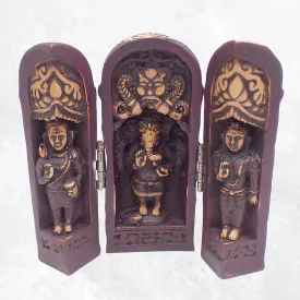 Statuette bouddhiste Temple triptyque Ganesh antique 12 cm - Stupas, temples bouddhistes
