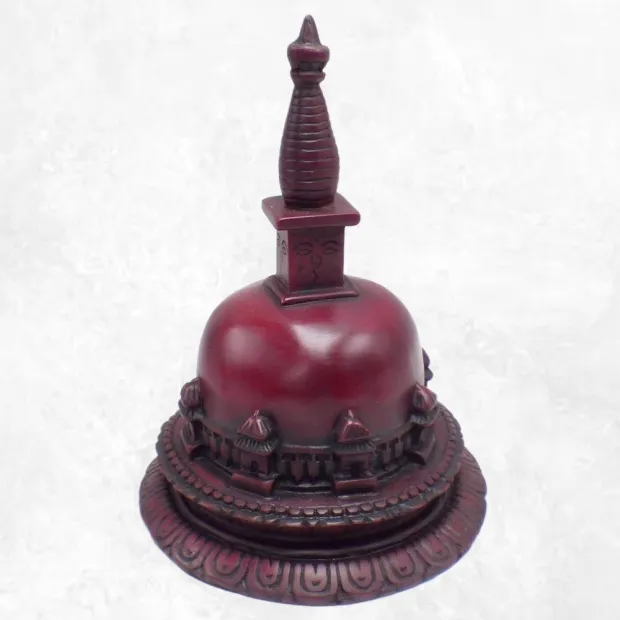 Statuette bouddhiste Stupa tibétain rouge forme dôme 19 cm - Certifié Authentique - Objets rituels bouddhistes