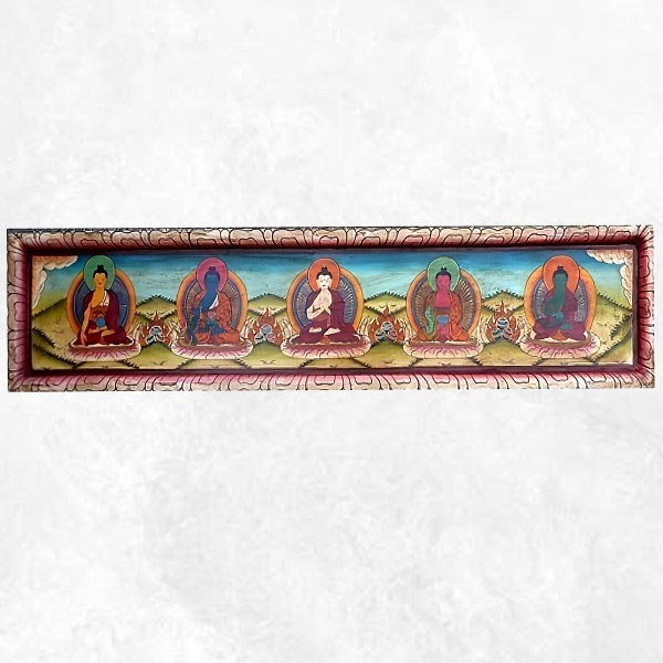 Tableau bouddhiste 5 Bouddhas Tentures tibétaines Bouddha TAB6
