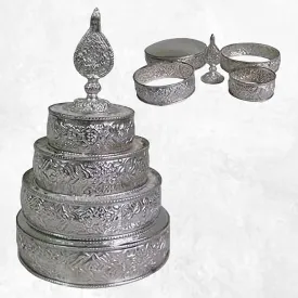Plateau + anneaux mandala plaqué argent 18 cm - Bols d'offrandes bouddhistes