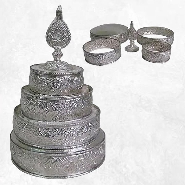 Bols d'offrandes mandala plaqué argent 18 cm