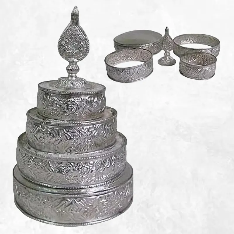 Plateau + anneaux mandala plaqué argent 18 cm - Bols d'offrandes bouddhistes