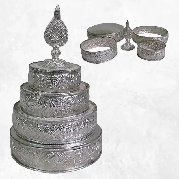 Plateau + anneaux mandala plaqué argent 18 cm - Bols d'offrandes bouddhistes