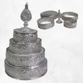 Plateau + anneaux mandala plaqué argent 18 cm - Bols d'offrandes bouddhistes
