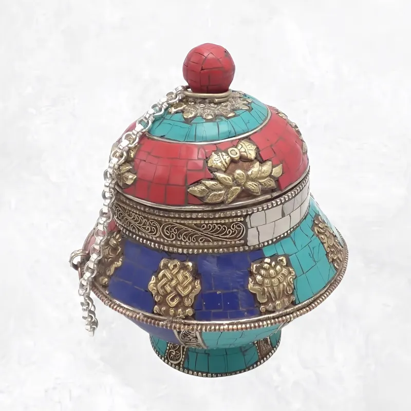 Vase aux trésors boîte à bijoux tibétaine - Artisanat tibétain bouddhiste