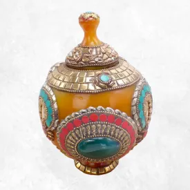 Grosse Boîte à bijoux tibétaine en Ambre Onyx - Artisanat tibétain bouddhiste