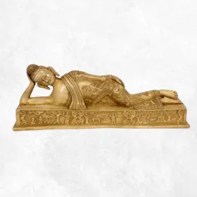 Statuette bouddhiste Bouddha allongé couleur sable 31 cm - Statuettes bouddhistes tibétaines artisanales