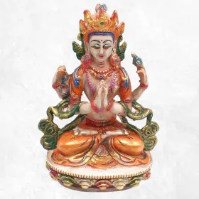 Statuette bouddhiste Chenrezi 15 cm peinte à la main - Statuettes bouddhistes tibétaines artisanales