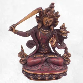 Statuette bouddhiste Manjushri 15 cm patine antique - Statuettes bouddhistes tibétaines artisanales