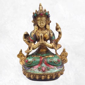 Statue Chenrezi laiton et pierres naturelles 15 cm Statuettes Bouddhistes 6048.2