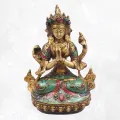 Statue Chenrezi laiton et pierres naturelles 15 cm - Statuettes bouddhistes tibétaines artisanales