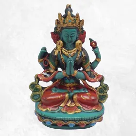 Statuette tibetaine divinité bouddhiste 4 bras 15 cm - Statuettes bouddhistes tibétaines artisanales
