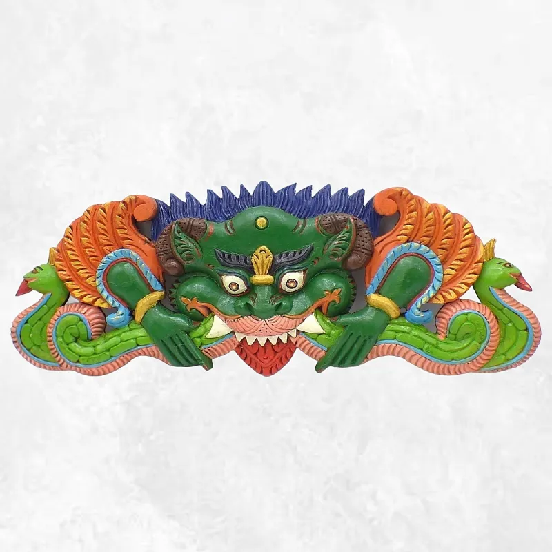 Décoration murale en bois Mahakala peint à la main - Statuettes bouddhistes tibétaines artisanales
