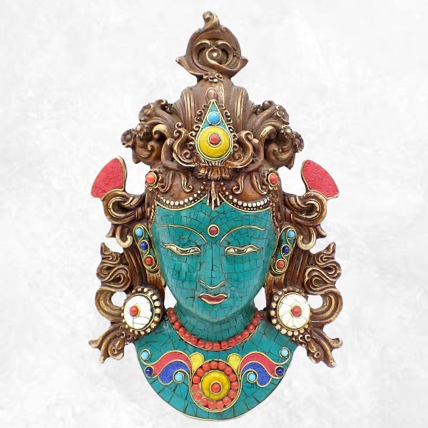 Masque Tara Verte serti de pierres Statuettes Bouddhistes MATV6