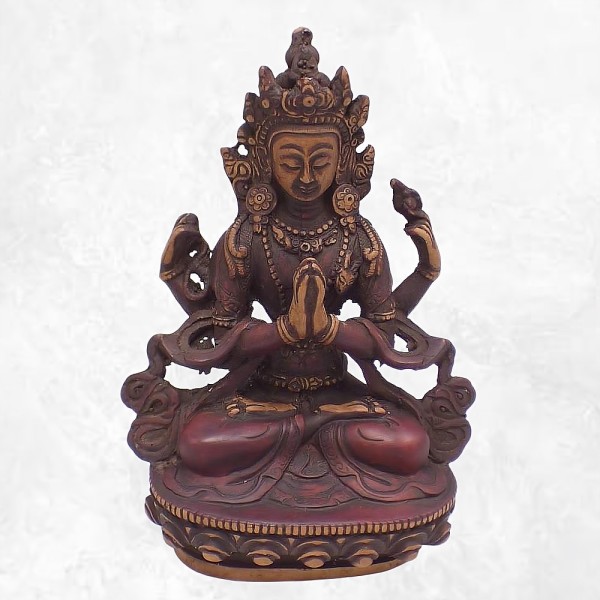 Statuette Chenrezi 4 bras patine antique 16 cm