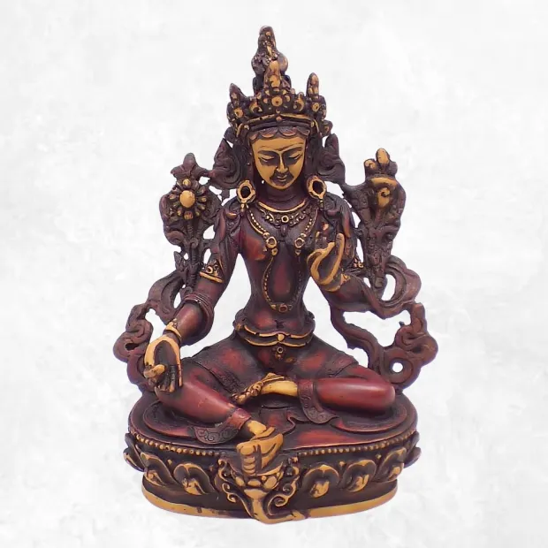 Statuette bouddhiste Tara verte antique 15 cm - Artisanat Tibétain - Statuettes bouddhistes tibétaines artisanales