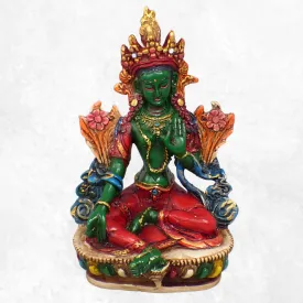 Statuette tibetaine bouddhiste Tara verte 15 cm peinte à la main - Artisanat - Statuettes bouddhistes tibétaines artisanales