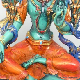 Statuette bouddhiste Tara verte peinte à la main - Artisanat Tibétain - Statuettes bouddhistes tibétaines artisanales