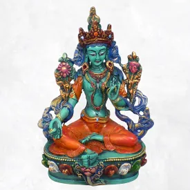 Statuette bouddhiste Tara verte peinte à la main - Artisanat Tibétain - Statuettes bouddhistes tibétaines artisanales