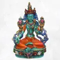 Statuette bouddhiste Tara verte peinte à la main - Artisanat Tibétain - Statuettes bouddhistes tibétaines artisanales
