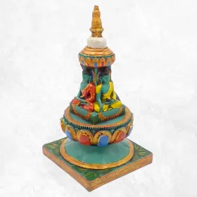 Statuette bouddhiste Stupa tibétain 4 Buddhas 15 cm - Statuettes bouddhistes tibétaines artisanales