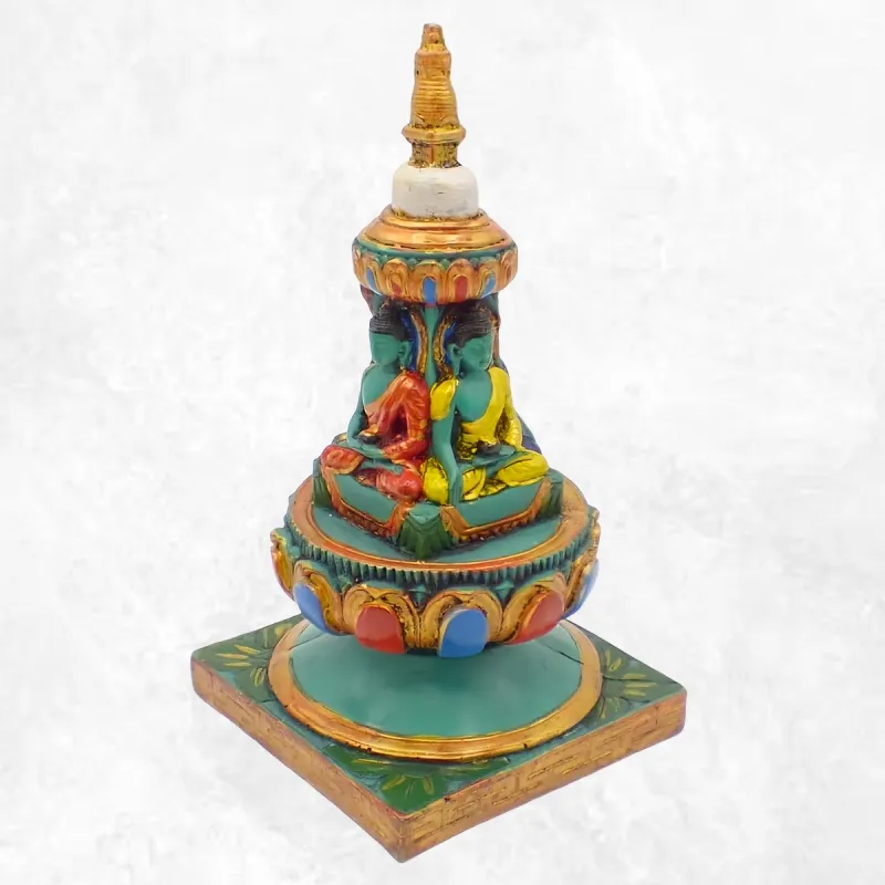 Statuette bouddhiste Stupa tibétain 4 Buddhas 15 cm - Statuettes bouddhistes tibétaines artisanales