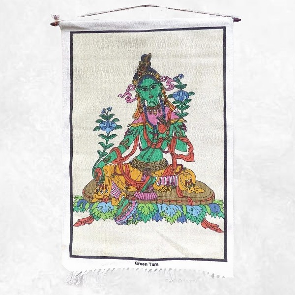 Tenture tibétaine en coton Tara Verte Tentures tibétaines Bouddha TENTRV1