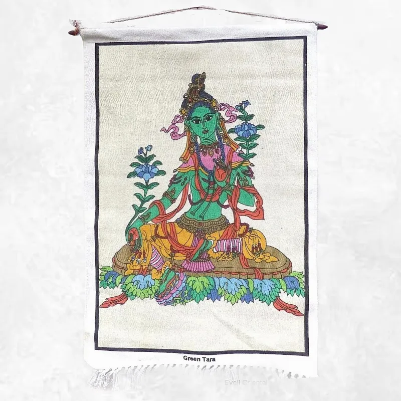 Tenture bouddhiste en coton épais Tara Verte 52 x 82 cm - Tentures bouddhistes