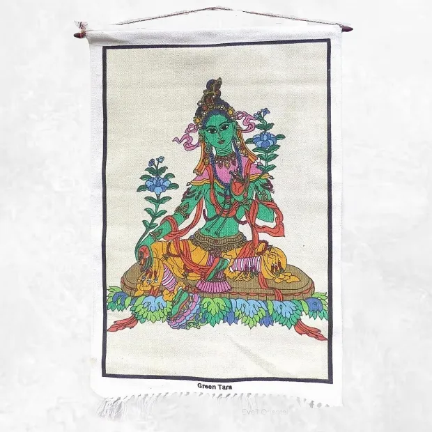 Tenture bouddhiste en coton épais Tara Verte 52 x 82 cm - Tentures bouddhistes