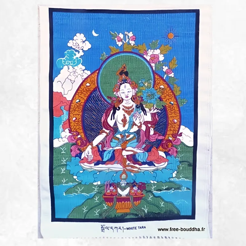 Tenture bouddhiste Tara Blanche coton épais 52 x 82 cm - Tentures bouddhistes
