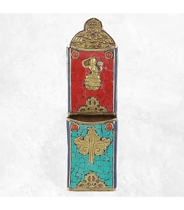 Porte-stylos tibétain métal et pierres - Décoration tibétaine