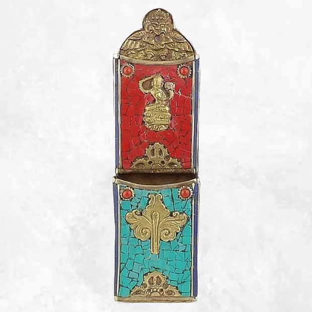 Porte-stylos tibétain métal et pierres - Décoration tibétaine