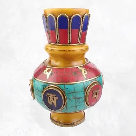 Vase tibétain ambre et pierres naturelles - Décoration tibétaine