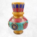 Vase tibétain ambre et pierres naturelles Décoration tibétaine VAS1