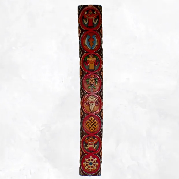 Sculpture bouddhiste verticale 8 signes auspicieux 90 cm - Décoration tibétaine