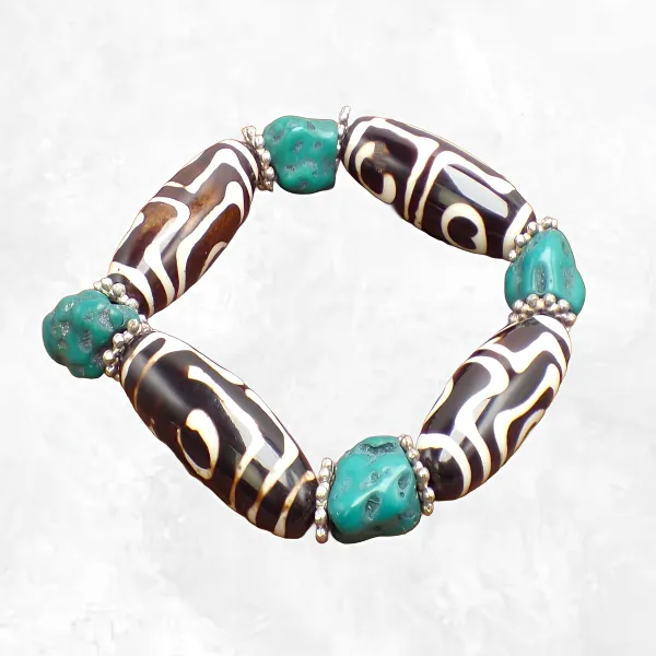 Bracelet tibétain grosses perles de Dzi - Bracelets tibétains bouddhistes