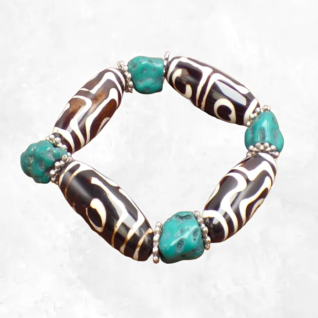 Bracelet tibétain grosses perles de Dzi - Bracelets tibétains bouddhistes