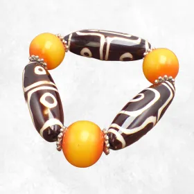 Gros Bracelet tibétain perles de Dzi ambre - Bracelets tibétains bouddhistes