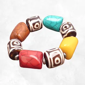 Bracelet tibétain perles de Dzi et synthèse - Bracelets tibétains bouddhistes
