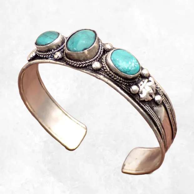 Bracelet tibétain 3 turquoises fantaisie - Bracelets tibétains bouddhistes