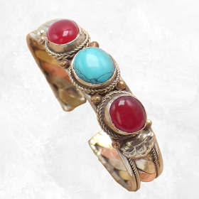 Bracelet tibétain tressé Turquoise Cornaline