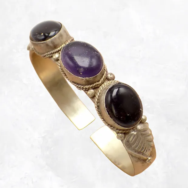 Bracelet tibétain Onyx noir améthyste - Bracelets tibétains bouddhistes