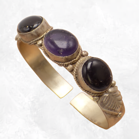 Bracelet tibétain en améthyste et onyx noir