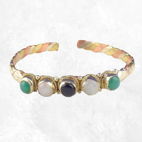 Bracelet tibétain 5 pierres Onyx Pierre de lune Bracelets tibétains bouddhistes BR5P2