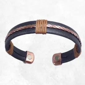 Bracelet magnétique cuivre et faux cuir - Bracelet Magnétique en Cuivre