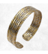 Bracelet massif en laiton et métal blanc, large et ajustable.